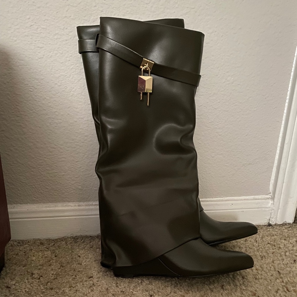 Olive knee boots